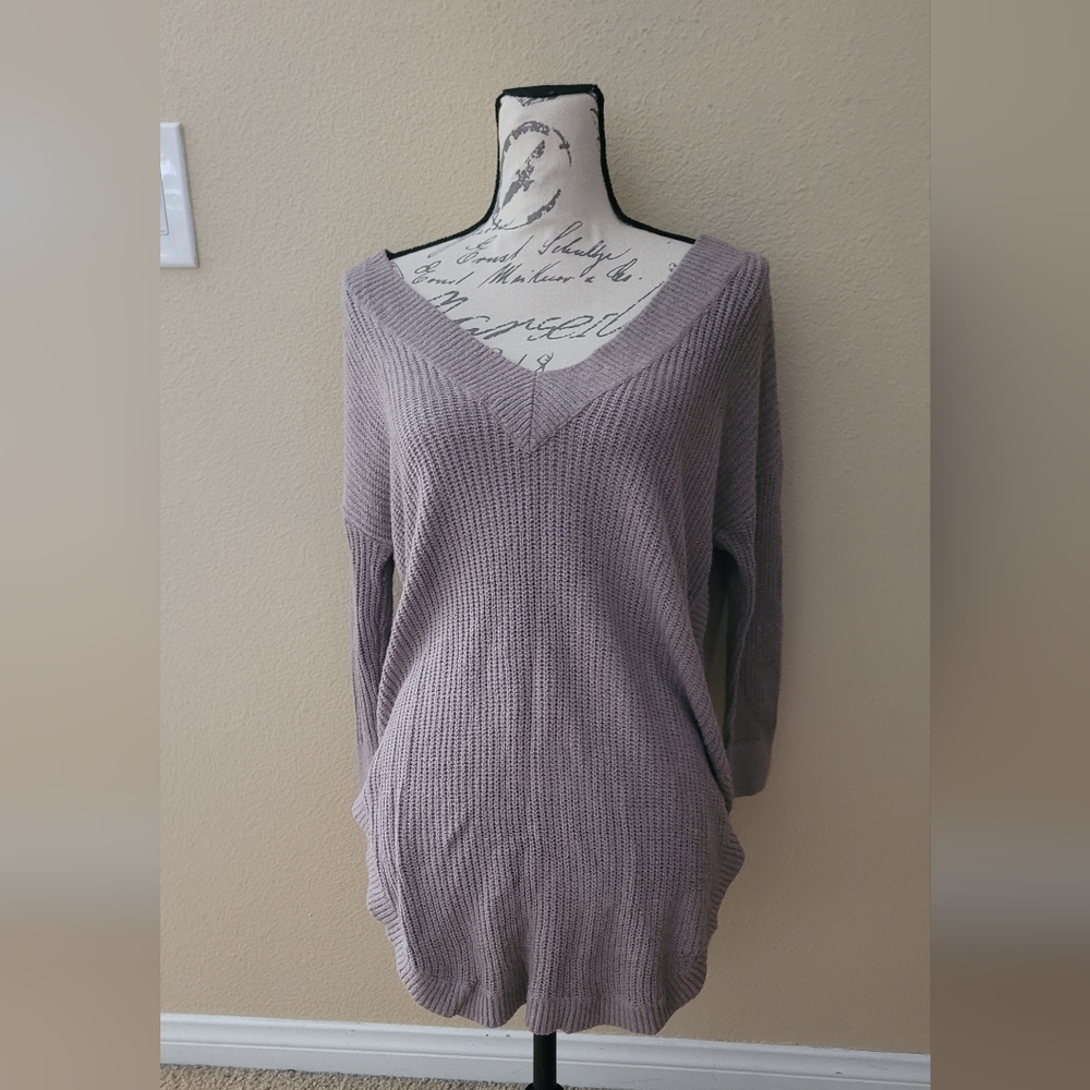 Express  V-Neck Knit Sweater - Taupe